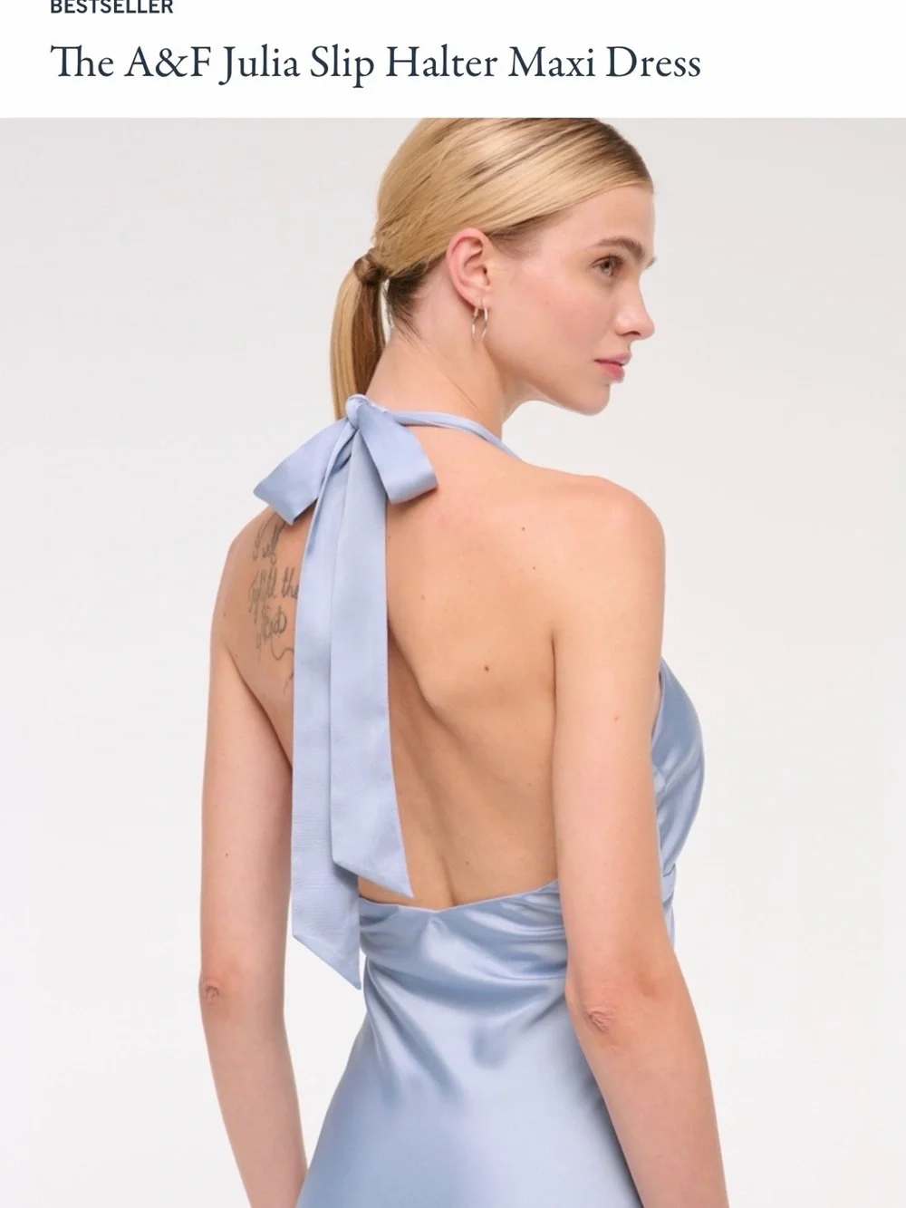 Abercrombie & Fitch Julia Slip Halter Maxi Dress - Light Blue Satin